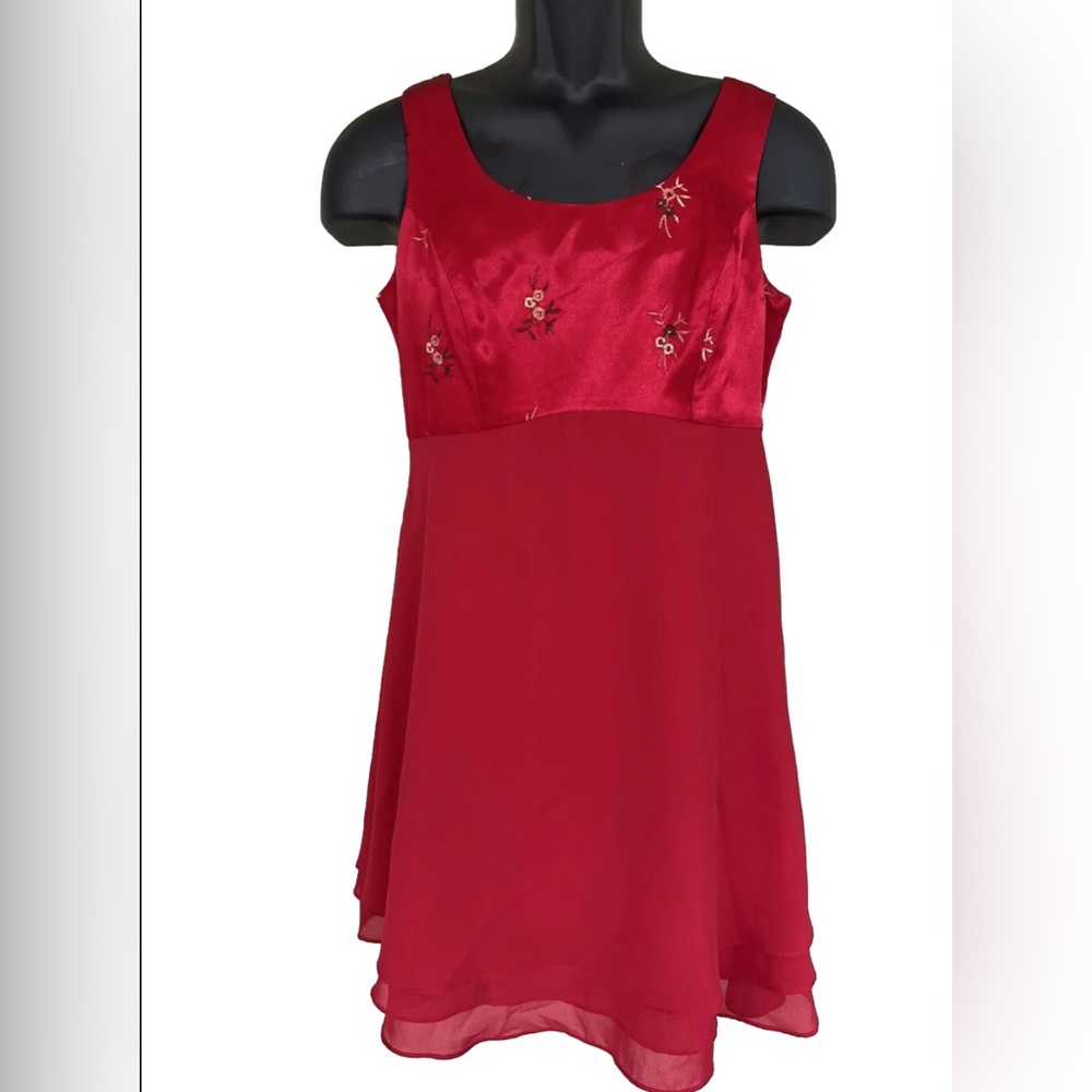 CDC Evening Caren Desiree Co Sz 4 Red Embellished Sleeveless Empire Dress VTG90s